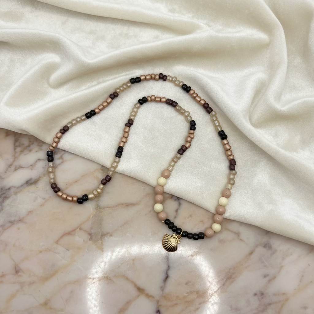 kralen ketting rekbaar met goudkleurige hanger