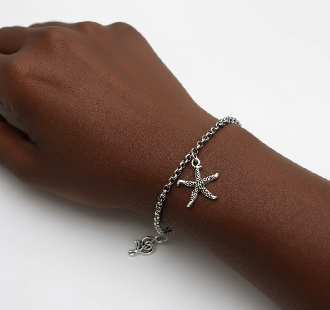 Armband zilverkleurig zeester muzieknoot roos-RK Sieraden