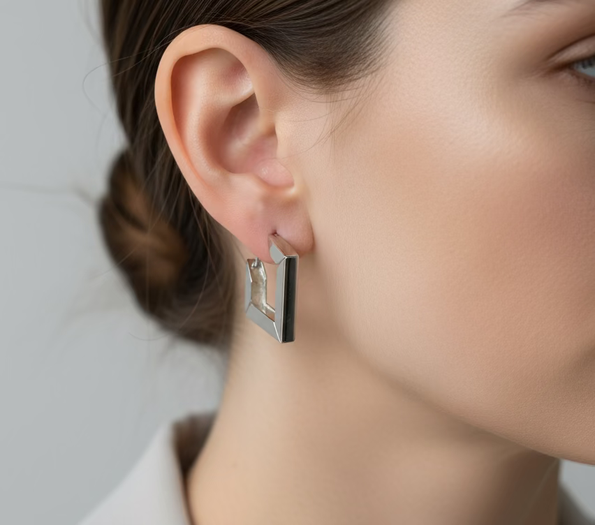 vierkant zilverkleurige oorbellen-RK Sieraden