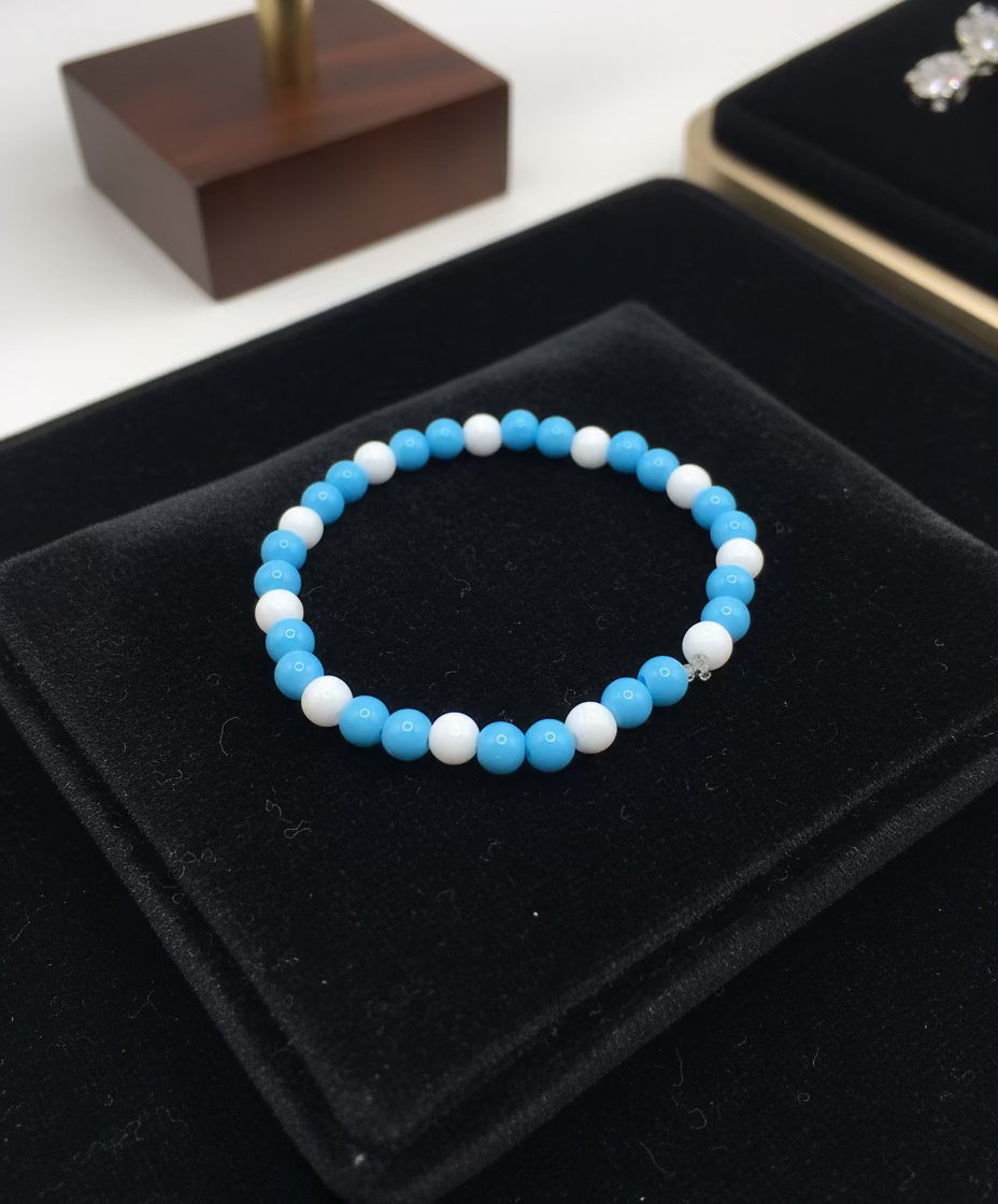 Kralen Armband Blauw met wit rekbaar-RK Sieraden