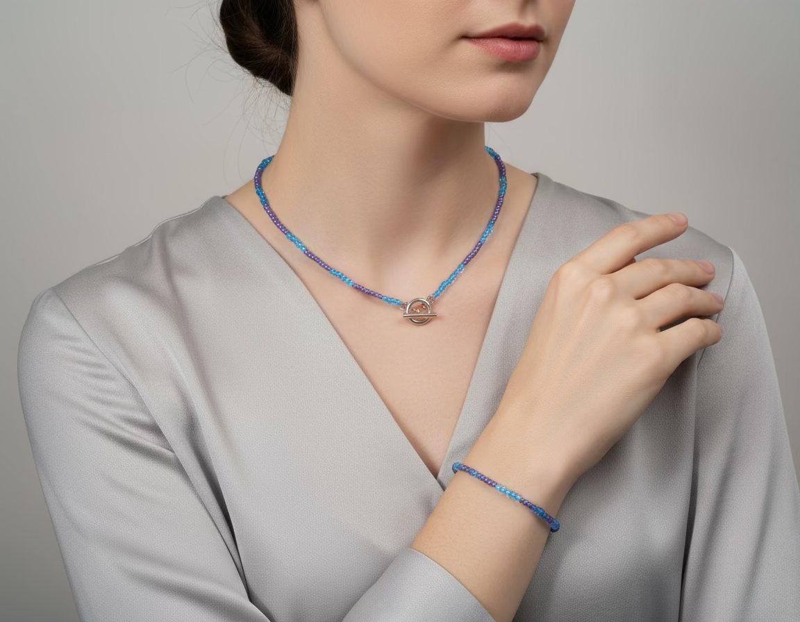 Blauwe kralen armband en ketting