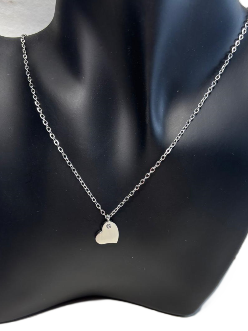 Zilveren ketting met Hart Hanger & Oorbellen in hartvorm
