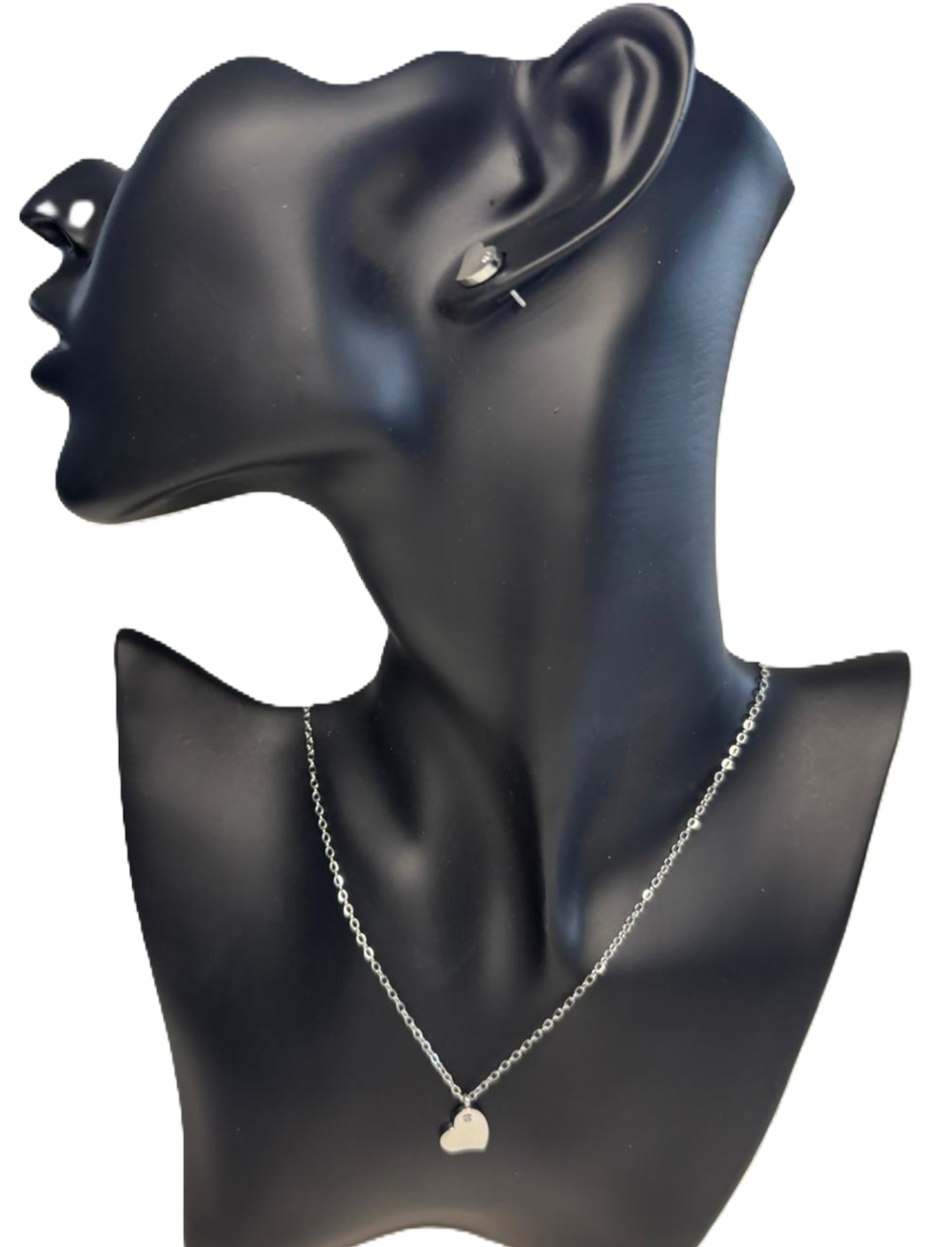 Zilveren ketting met Hart Hanger & Oorbellen in hartvorm