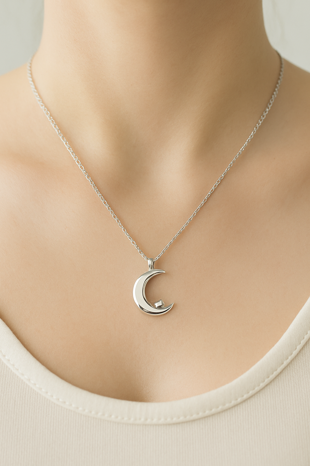 Zilverkleurige ketting met maan hanger