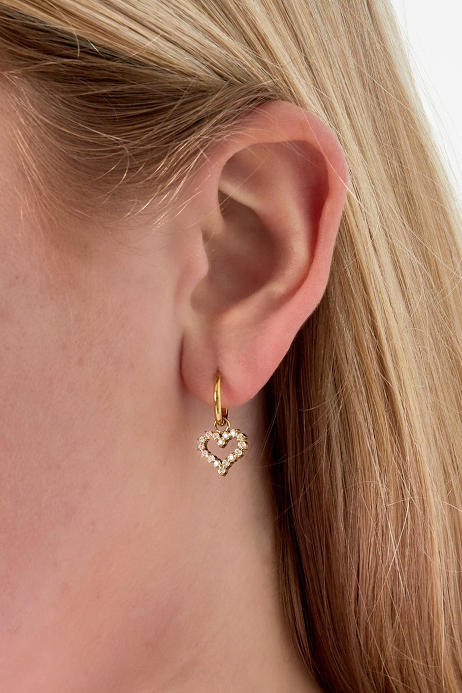 goudkleurige oorringen met diamantjes hart hanger rvs