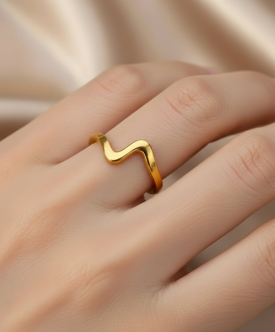 zig zag ring verstelbaar goudkleur rvs