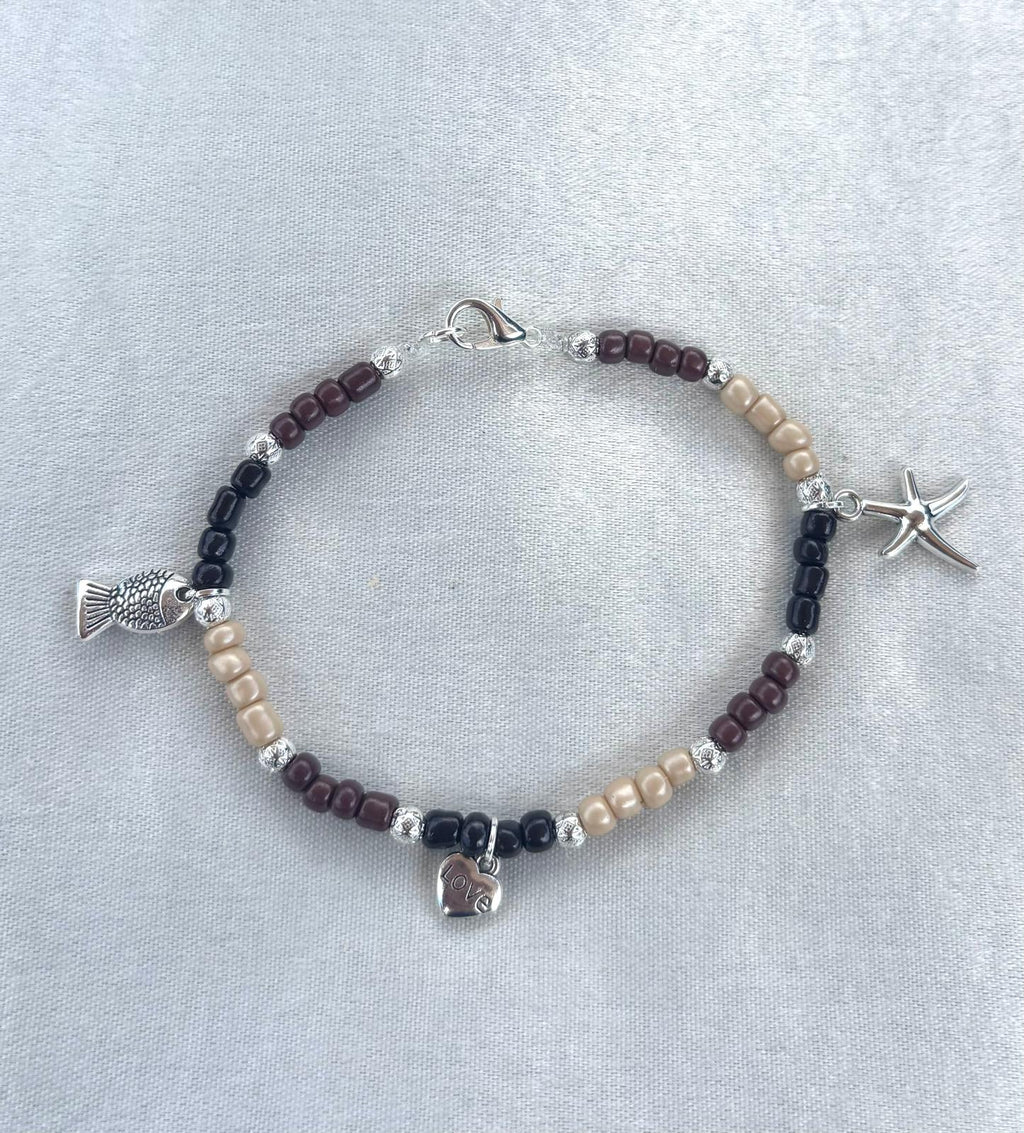 Bedelarmband kralen (visje hartje en maan (Rekbaar)