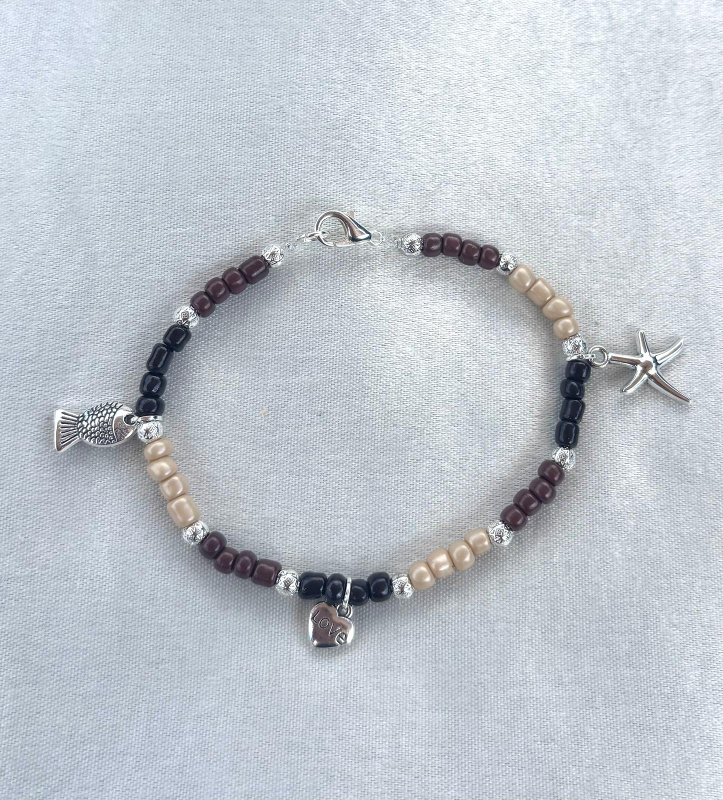 Bedelarmband kralen (visje hartje en maan (Rekbaar)