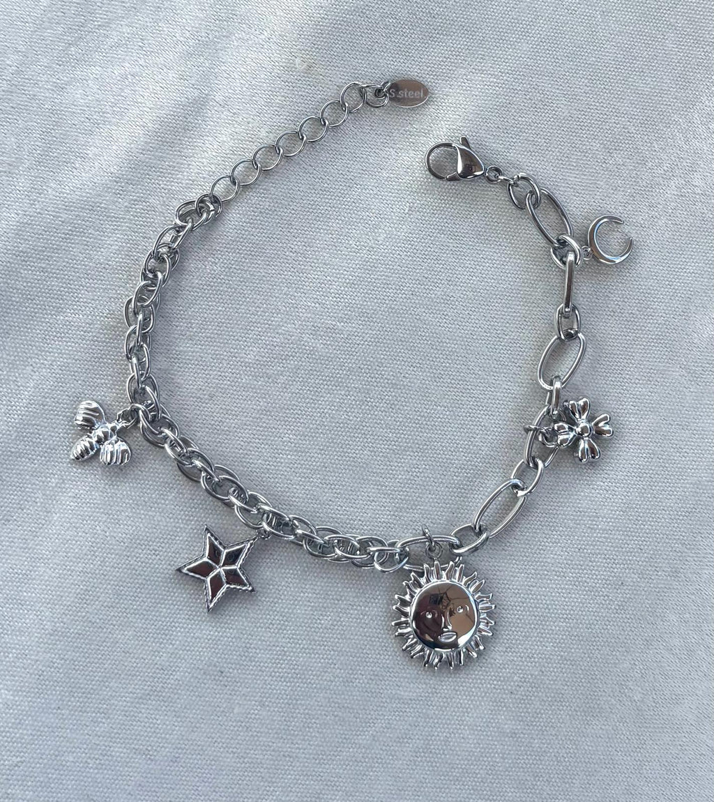 Bedelarmband met bedeltjes verstelbare sluiting zilver 