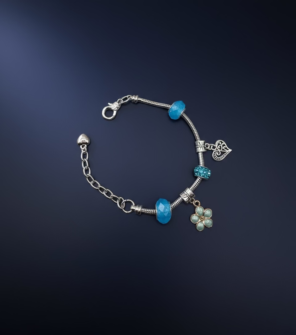 Bedelarmband Bloem/Hart met verwisselbare bedeltjes (Zilverkleur)