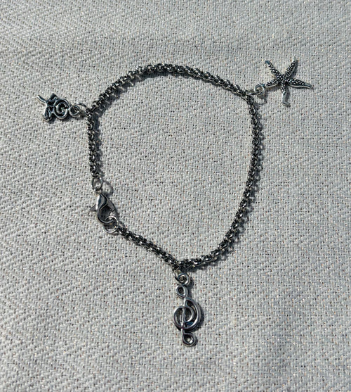 Armband met Zeester Bloem Muzieknoot Bedeltjes 18cm zilverkleurig - Thema Charms