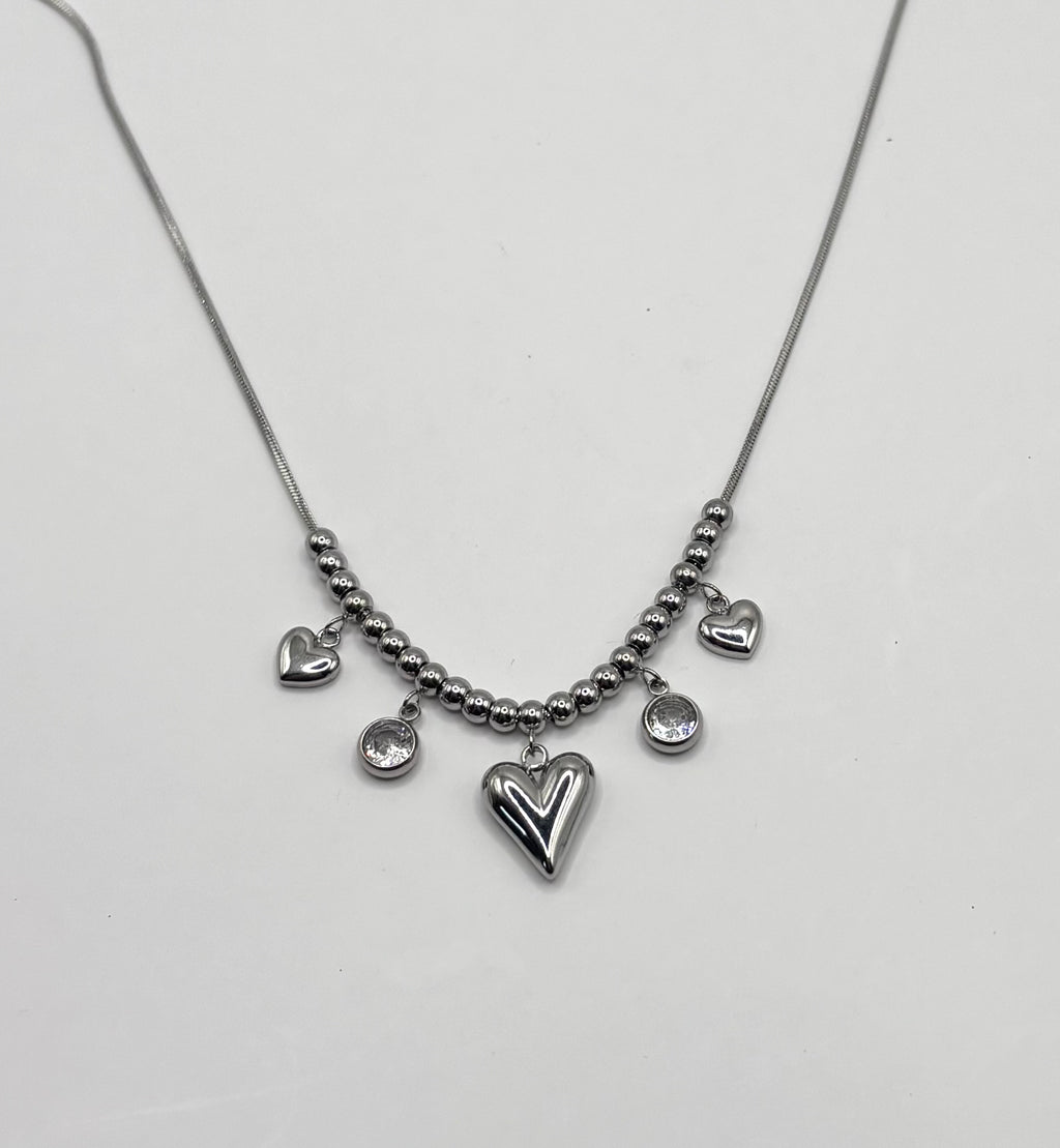 zilverkleurige stainless steel Bedelketting Loveshartjes waterproof
