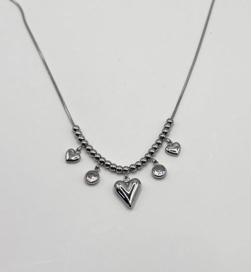 zilverkleurige stainless steel Bedelketting Loveshartjes waterproof
