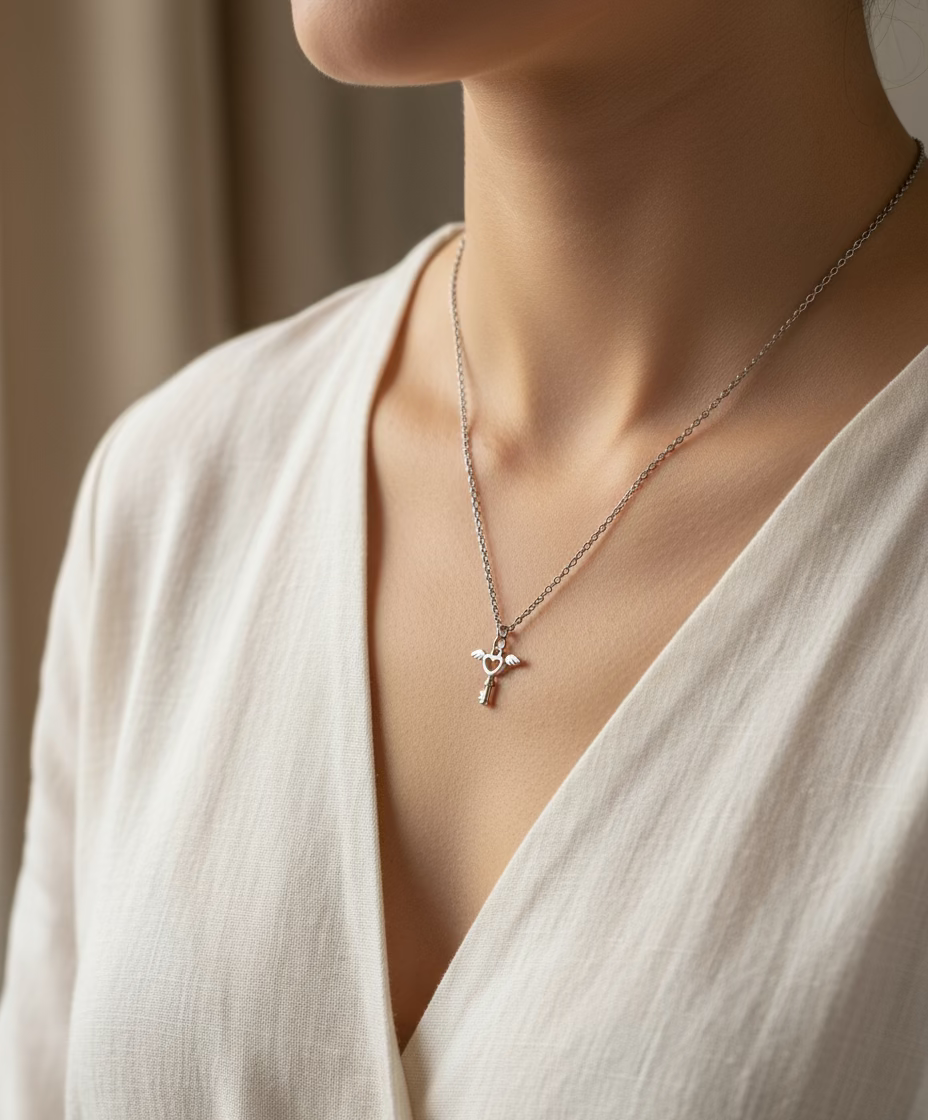 zilverkleurige ketting met hart hanger -RK Sieraden