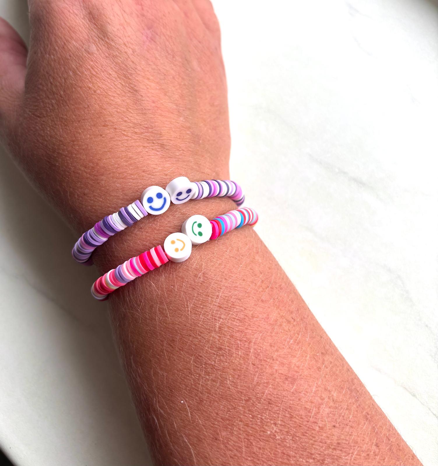 Armband Smile Paars/ Roze 2 stuks