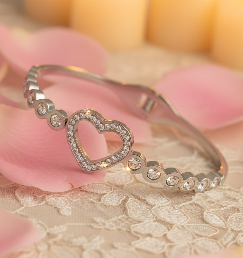 slagers armband met hart diamantjes zilverkleur 