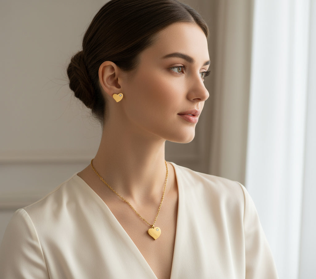 Heart set Ketting & Oorbellen Goudkleurig