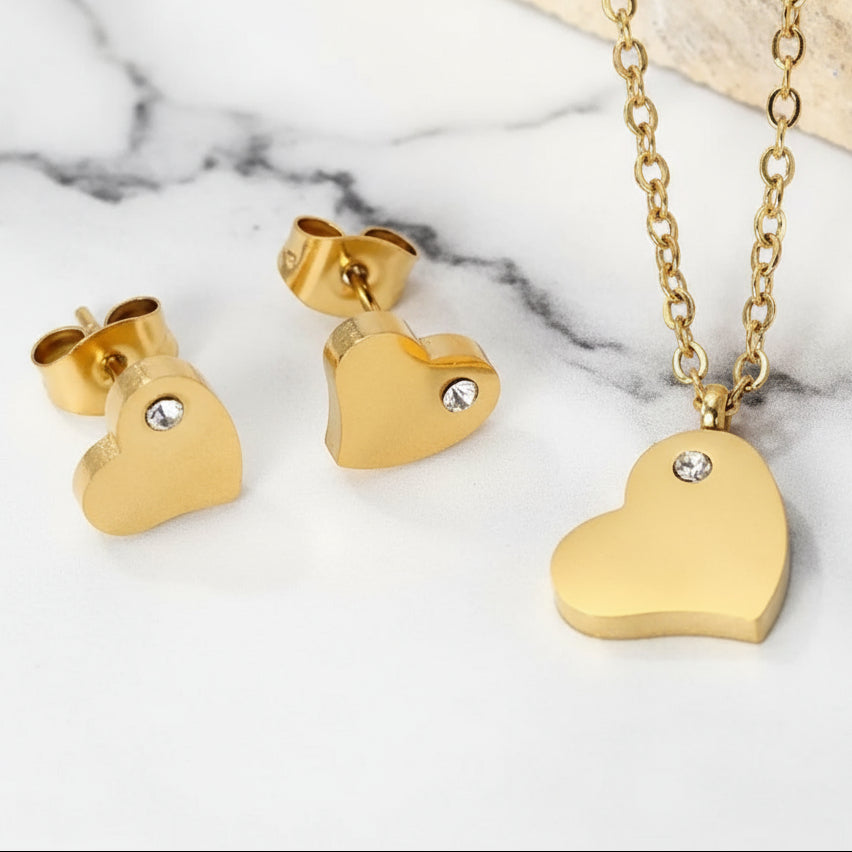 Heart set Ketting & Oorbellen Goudkleurig