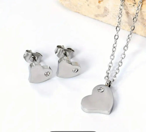 Heart set ketting & Oorbellen ( Zilverkleur) RK Sieraden