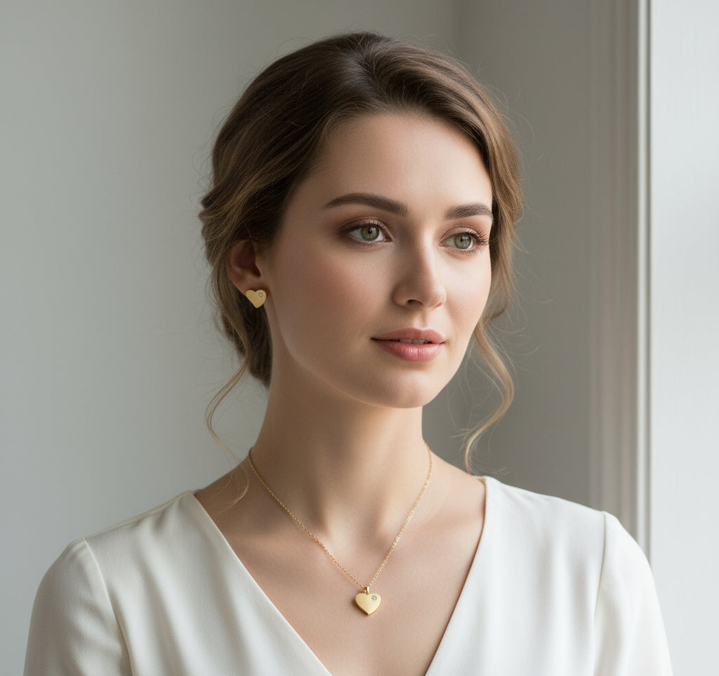 set  hart met diamantjes ketting met oorbellen goudkleur