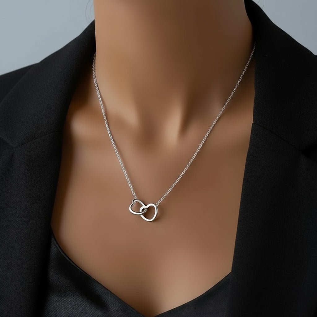 ketting met dubbele lus harten zilverkleur rvs