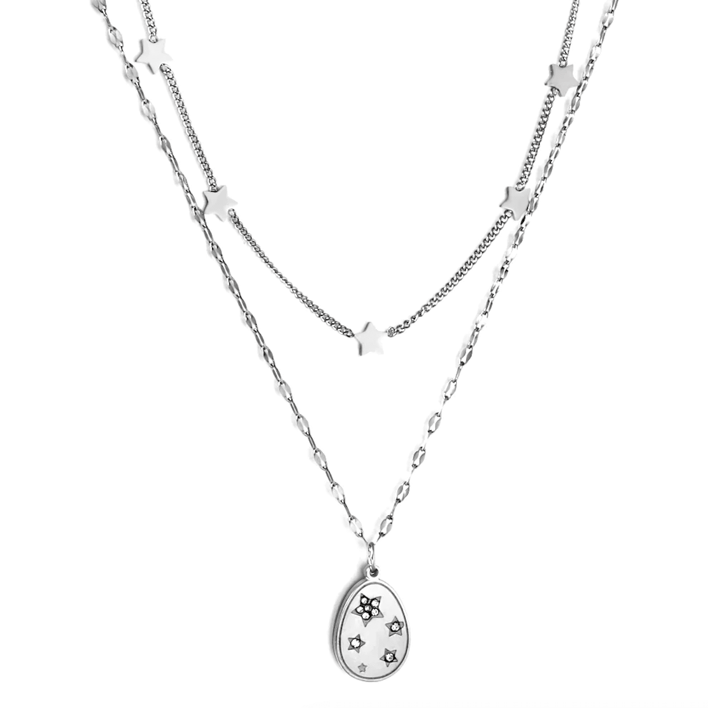 Ketting met Gekleurde Diamantjes & Ovaal hanger