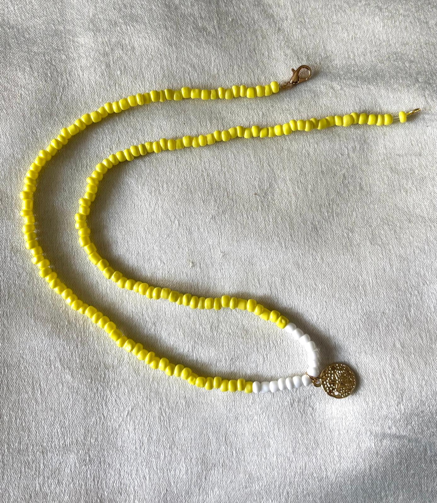 ketting geel met bedel prachtige kralen ketting goudkleur