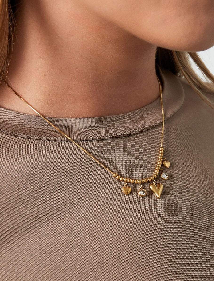 goudkleurige bedelketting  Love met hartje stainless steel waterproof-RK Sieraden
