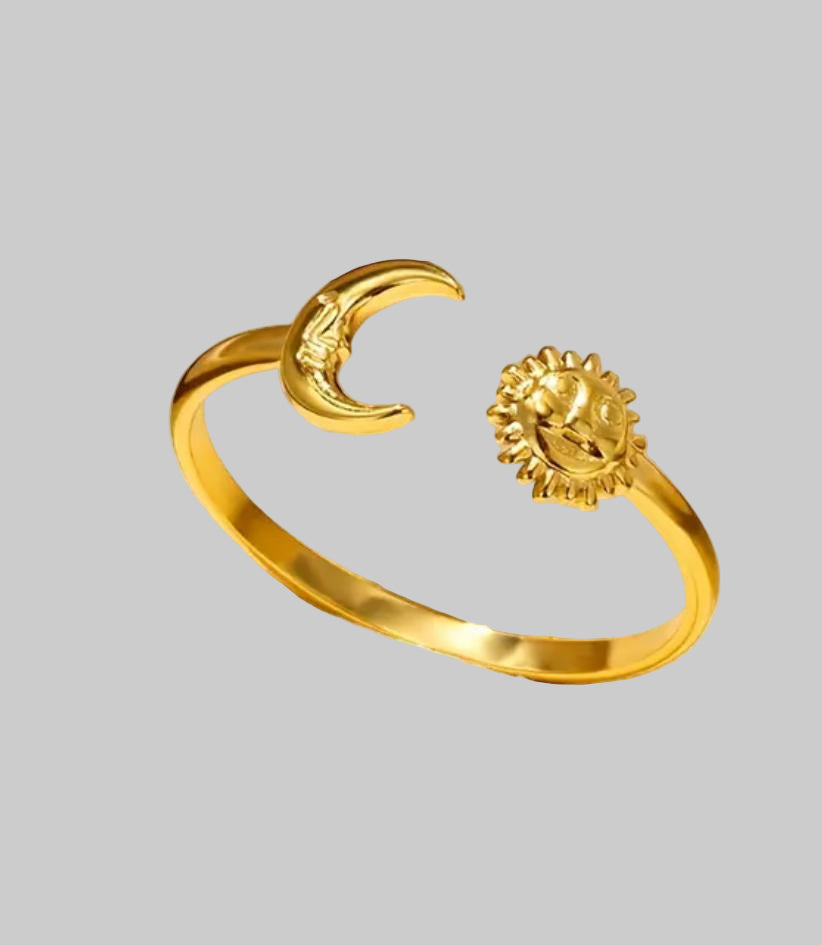 goudkleurige maan/zon ring verstelbaar