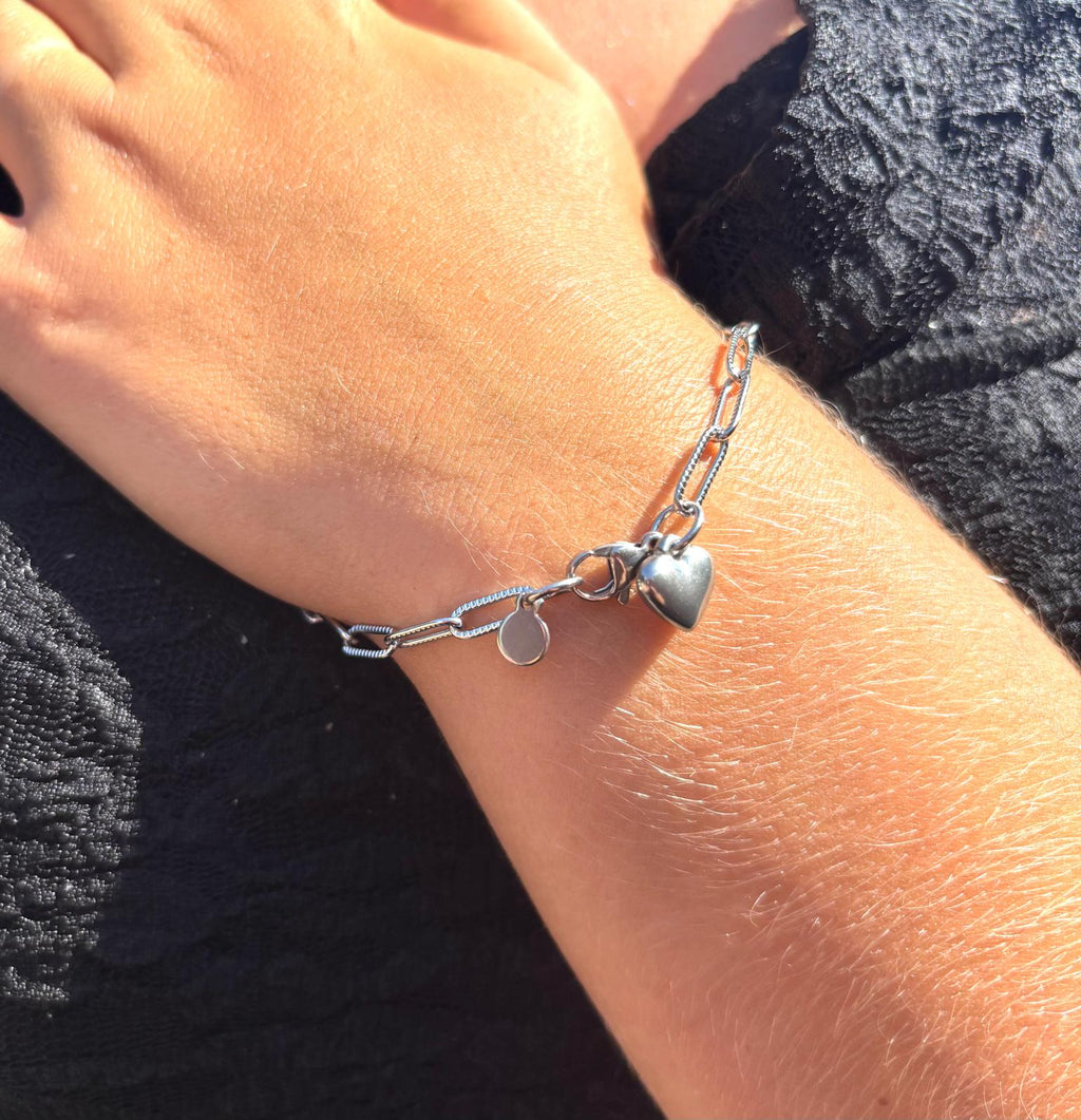Schakelarmband met bedel hartvorm zilverkleurig-RK Sieraden