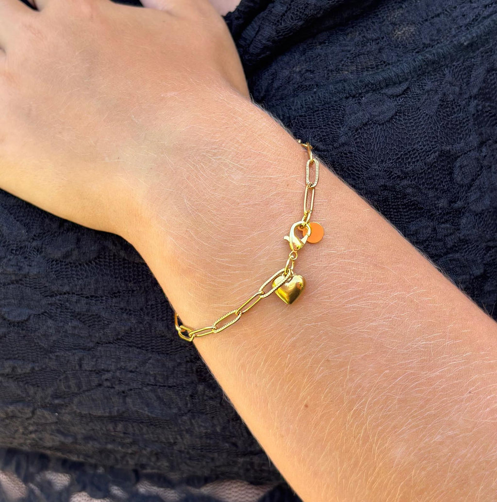 Luxe Schakelarmband met bedel hartjevorm stainless steel-RK Sieraden